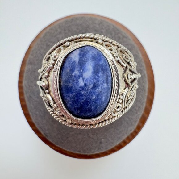VTG Sterling SIlver 925 Lapis Lazuli Bezel Set Statement Ring Size 10.5